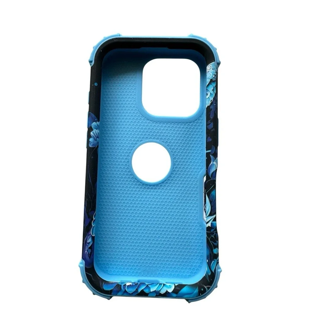 Bonoma Iphone 16 Pro Max Case Blue & Black Butterfly Print Rugged Dual Layer